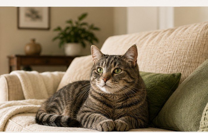 A relaxed cat and dog resting together in a warm, comfortable home